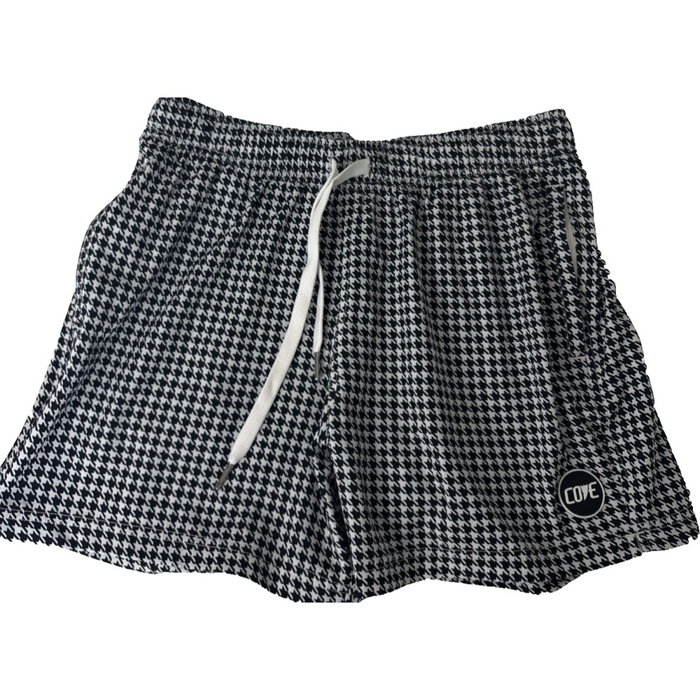 Cove USA Houndstooth Shorts Mens 32 White/Black 5" Ins. Stretch Zip Pocket Surf